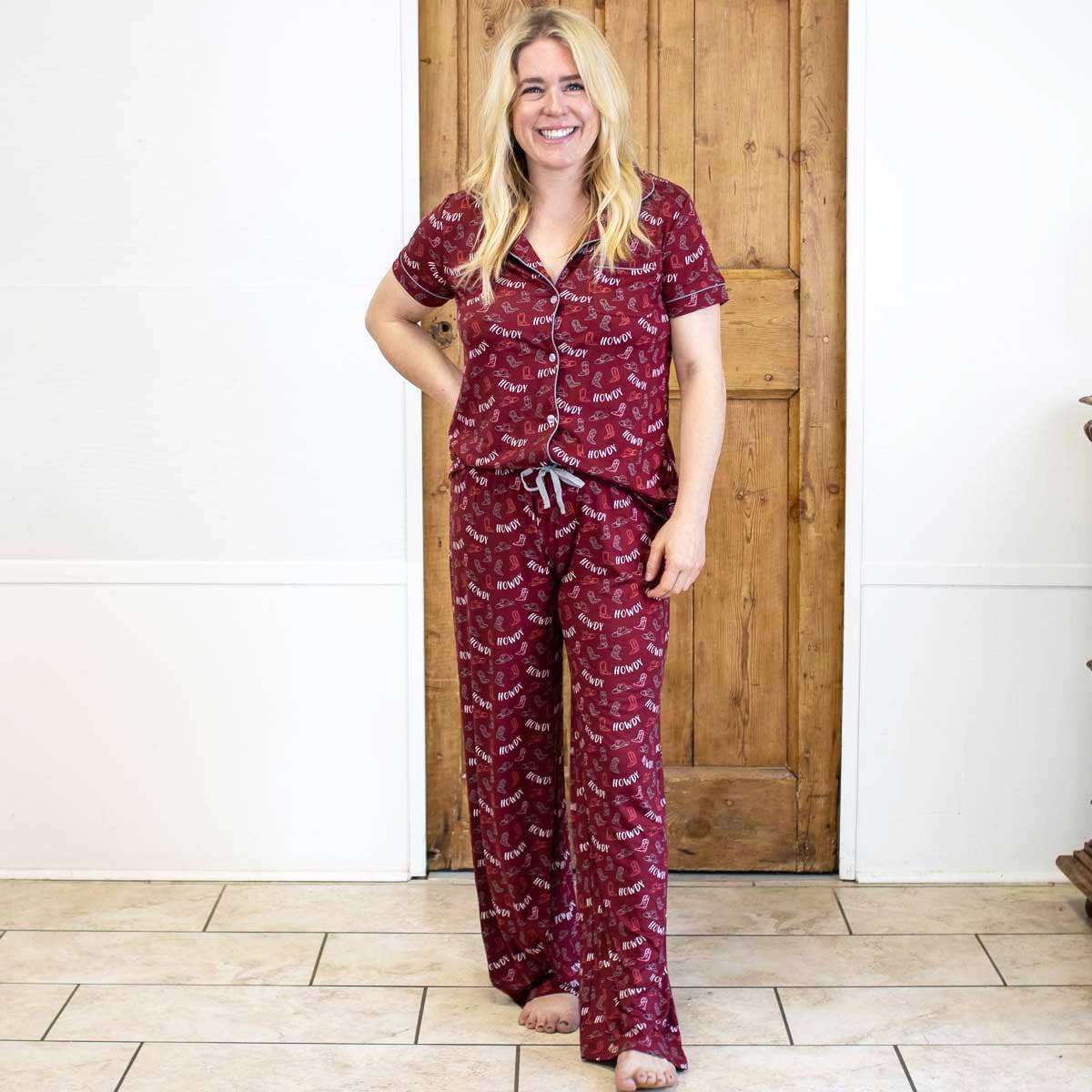 The Royal Standard – wholesale Sleepwear bottom – women's – Howdy Girl Sleep Pants   Maroon/White/Gray   -Asst.0