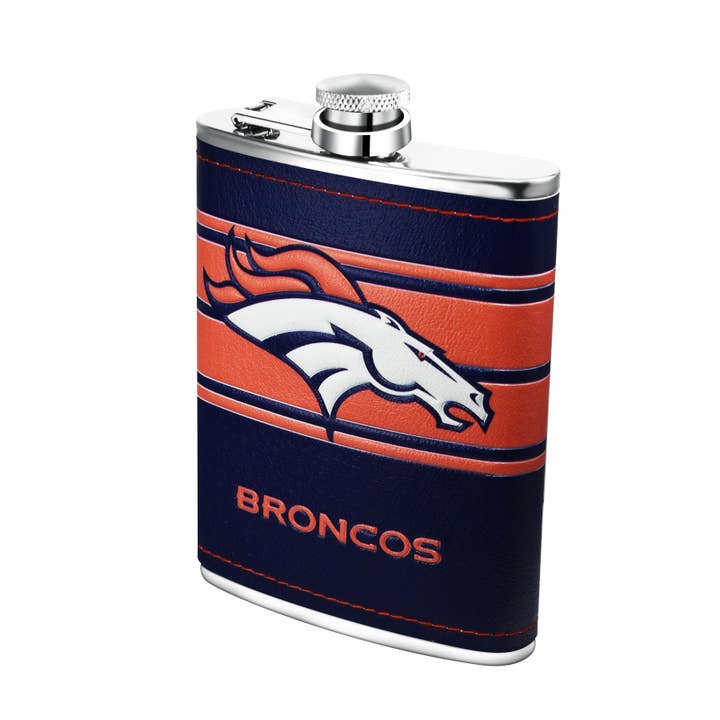 NFL Denver Broncos 8oz Stainless Steel Hip Flask Set for wholesale by Simran International