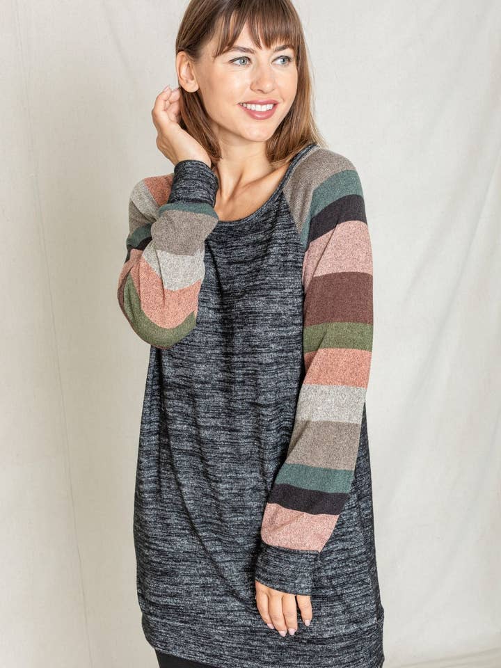 Stripe Sleeve Knit Raglan Tunic for wholesale by EG fashion