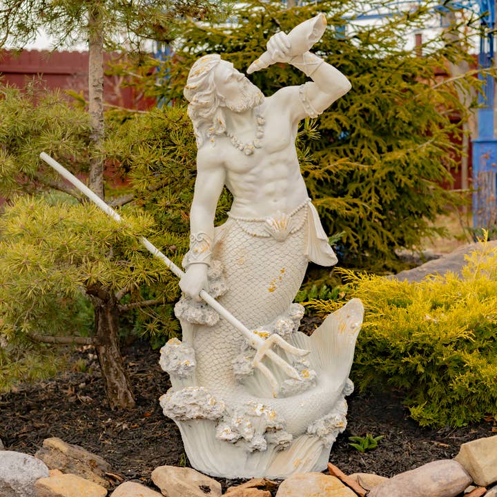Zaer Ltd. International - Wholesale Outdoor Ornament/Decor - 52" T MGO Merman Garden Statue & Seashell Spyglass-2 Options4