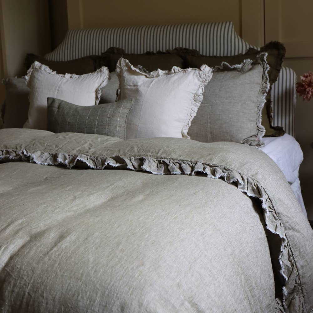 Ellenvale Trade – wholesale Bedding set – Luxury Washed Olive Ruffle Linen Bedding Set2