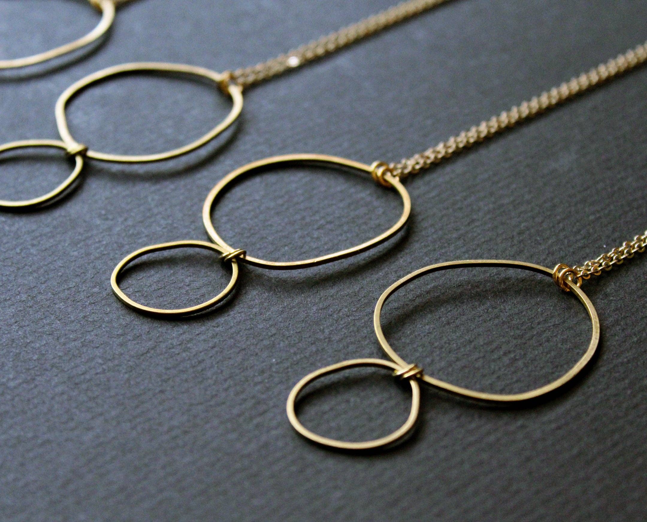 NEA - Wholesale Pendant/charm necklace - Two Circle Pendant Necklace, Organic Gold Minimal Necklace