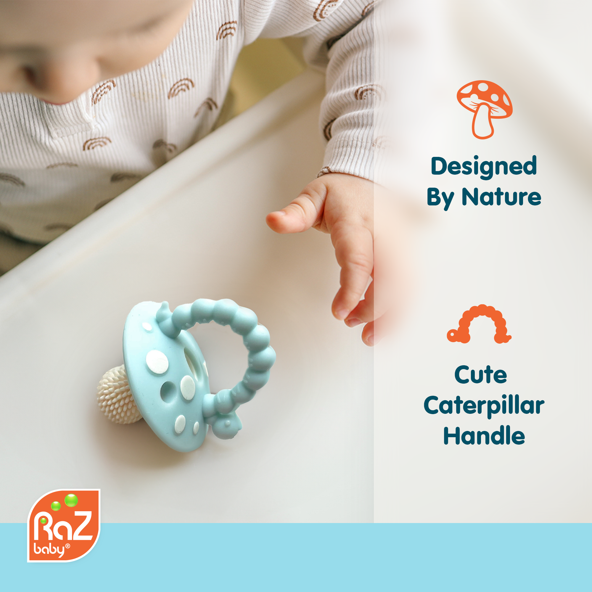 RaZbaby - Wholesale Teether (Not Clip-On) - Baby - Chompy Mushroom Silicone Teether - 2PK2