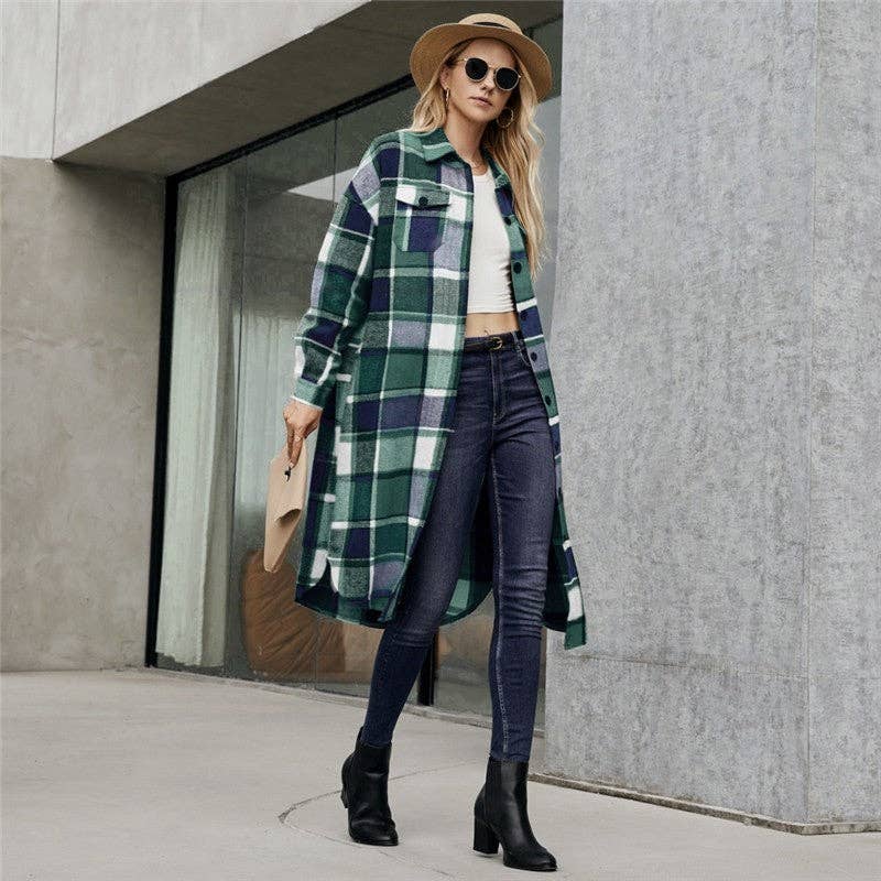 Sheer Trend - Wholesale Coat - Women's - Vintage Plaid Long Coat0