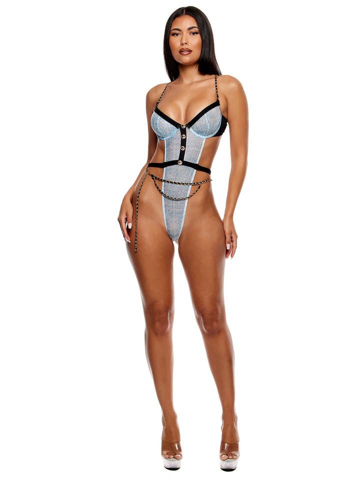Azul gelo Conjunto de lingerie Keep It Classy Mesh Teddy - Ice Blue para venda a revendedores na Faire2