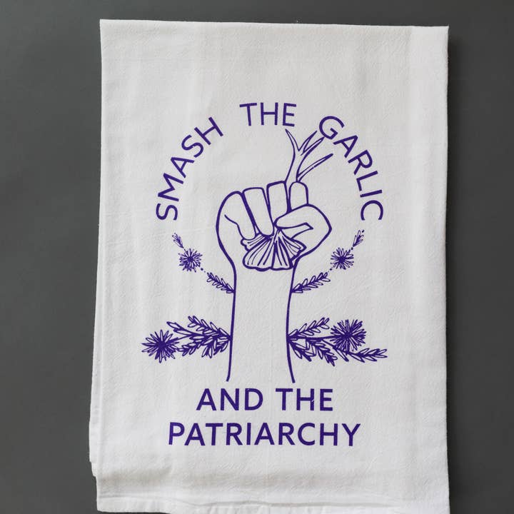 Overseasoned - Wholesale Tea Towel - Smash the Garlic and the Patriarchy™ Tea Towel -feminist art0