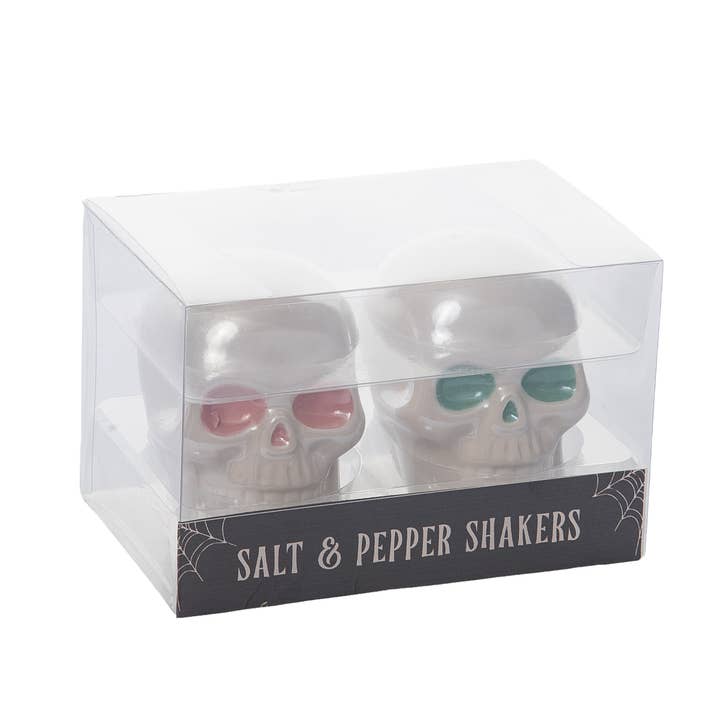 Transpac - Wholesale Salt & Pepper Shaker Set - CLOSEOUT 3" Halloween Skull Salt Pepper Shaker Set 2