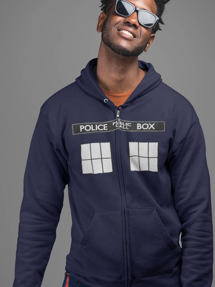 Official Store - Wholesale Hoodie - Men's - Doctor Who - Large TARDIS Men's Zippered Hoodie1