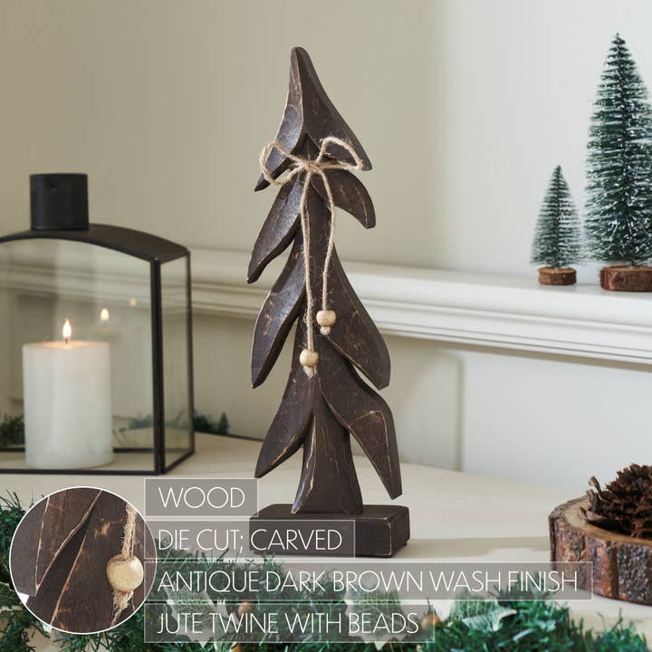 VHC Brands - Wholesale Decorative Tabletop Object - Festive Boughs Dark Wooden Tree 14x4x23