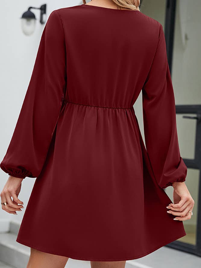 UNISHE - Wholesale Dress - Women's - V Neck Ruffle Smocked Dress ZK4582