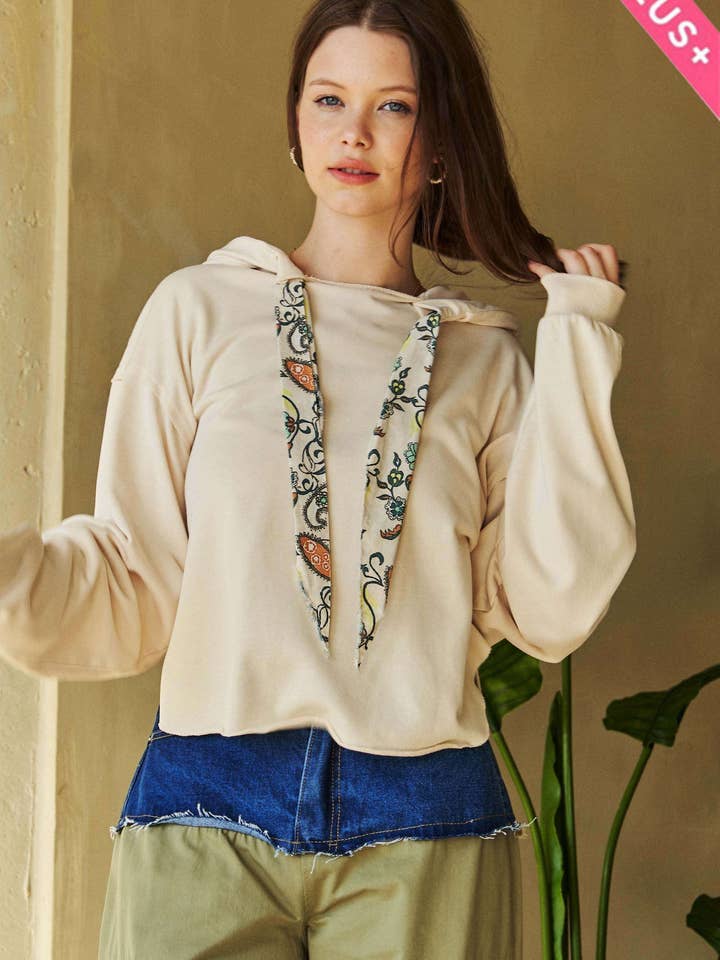 PLUS LONG SLEEVES PRINT TIE LOOSE FIT HOODIE TOP for wholesale by Davi & Dani