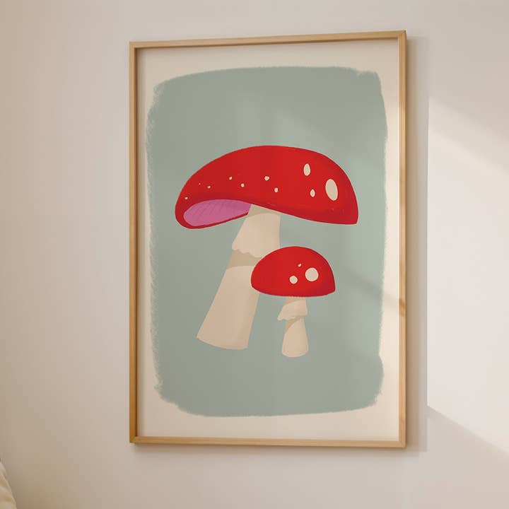 Red Mushroom Colourful Art Print for wholesale by Booth and Bear