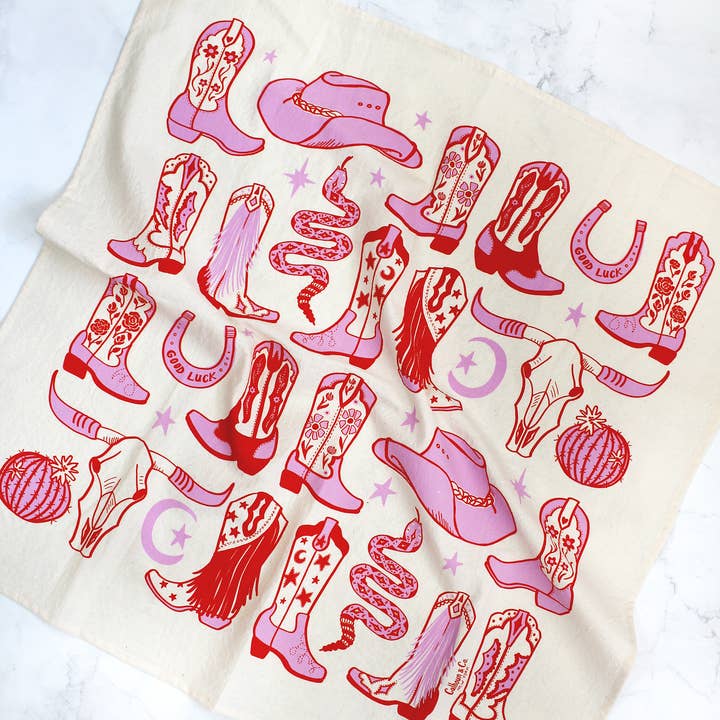 Calhoun & Co. - Wholesale Tea Towel - Howdy Cowgirl! Boots Tea Towel