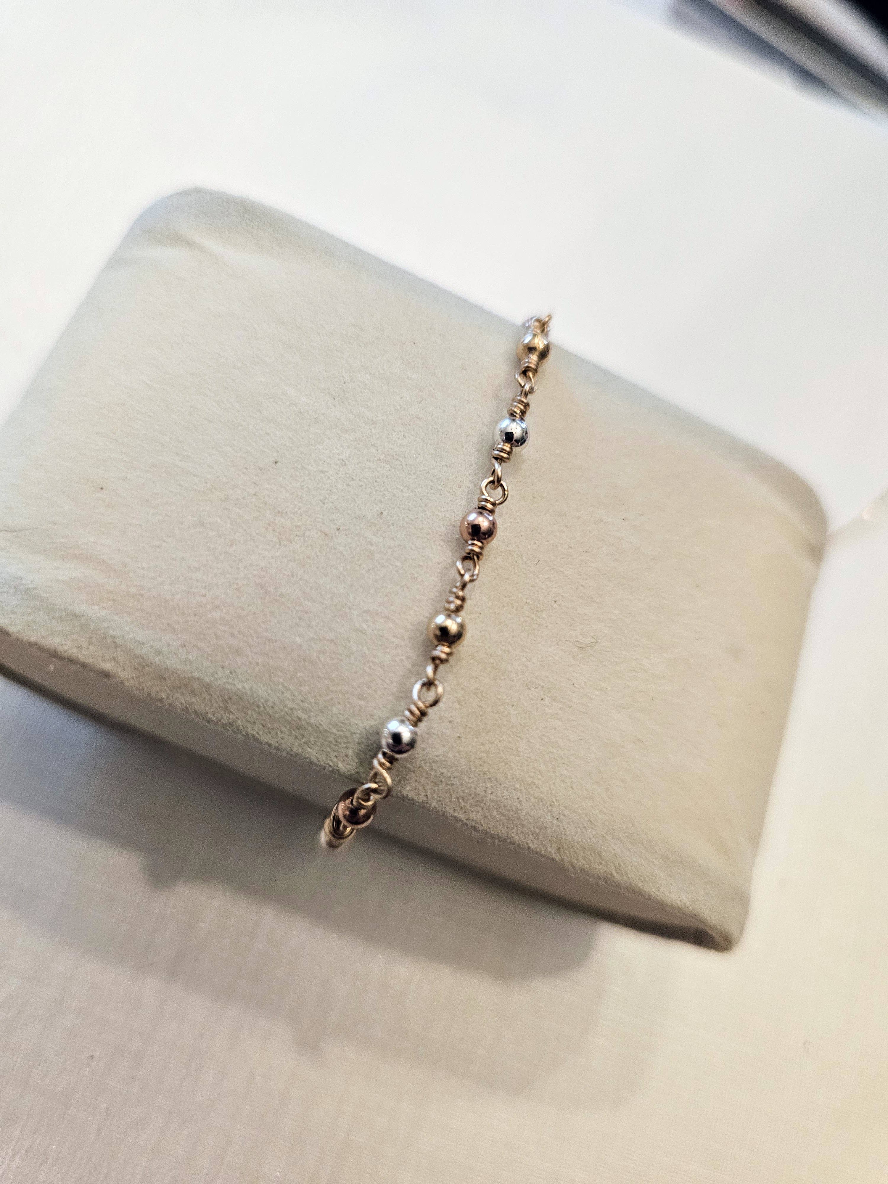 Half Moon Jewelry Designs - Wholesale Link & Chain Necklace - Tri tone mixed metal beaded chain by the foot, GF, RGF & SS3