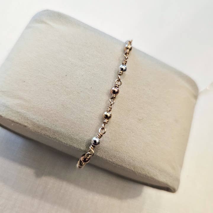 Half Moon Jewelry Designs - Wholesale Link & Chain Necklace - Tri tone mixed metal beaded chain by the foot, GF, RGF & SS3