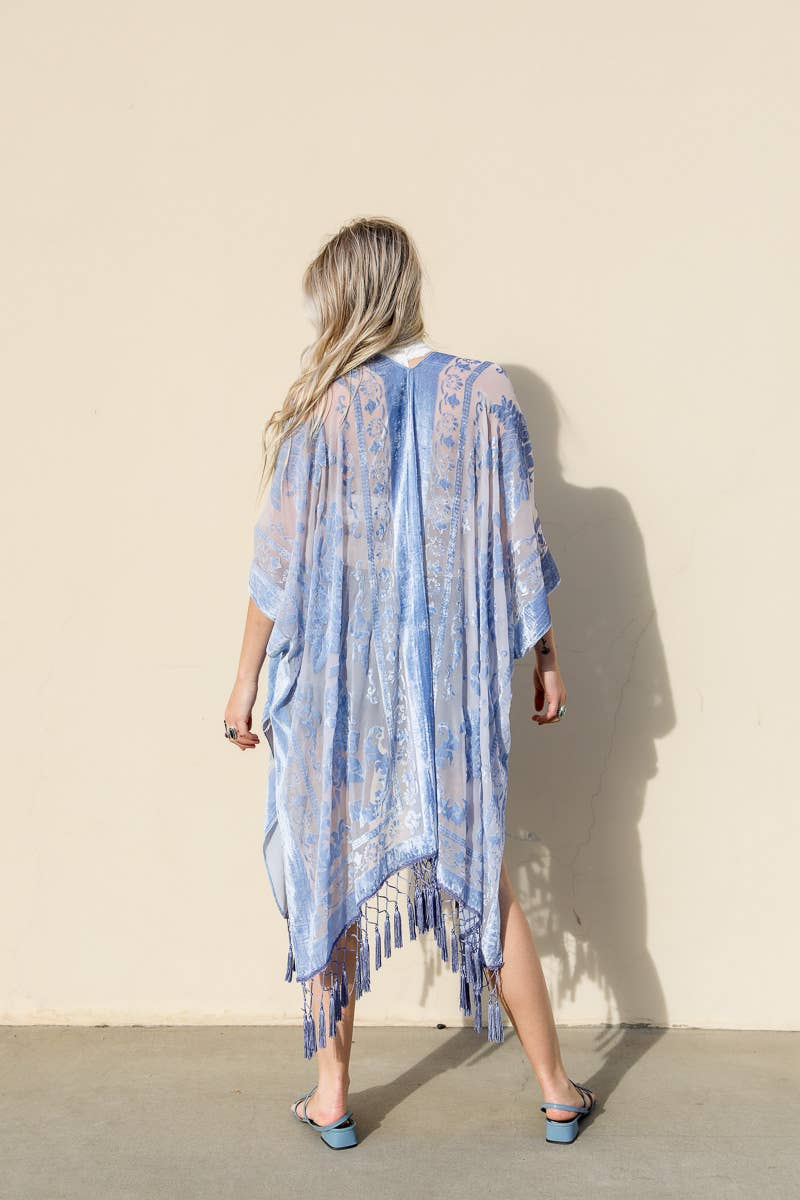 Leto Accessories - Wholesale Kimono - Women's - Western Velvet Mesh Tapestry Tassel Kimono8