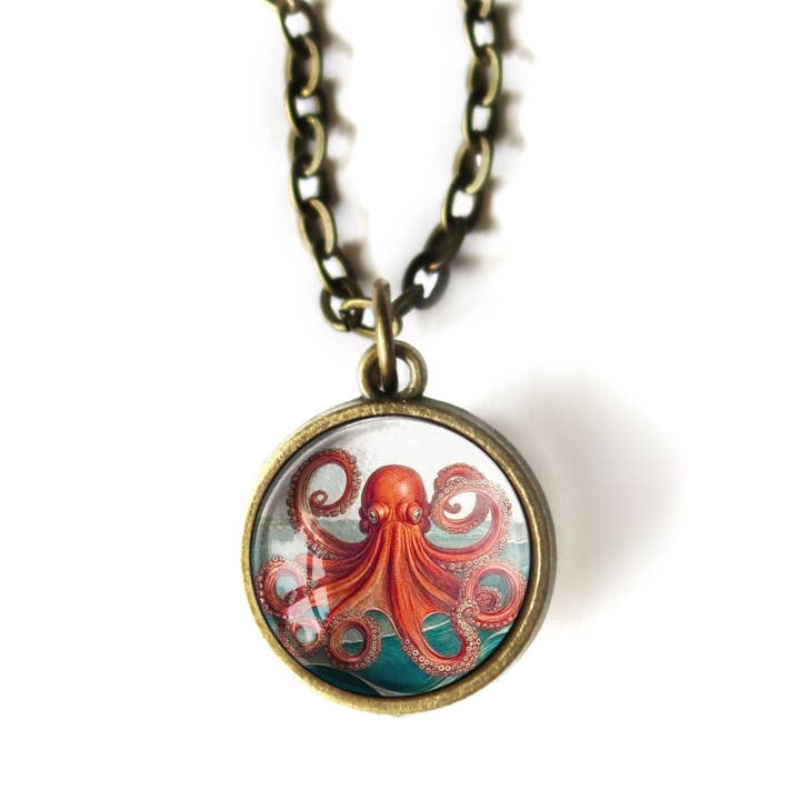 Collar con colgante de vidrio reversible de pulpo de aguas profundas para venta al por mayor de The Divine Iguana