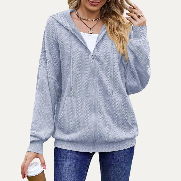 The Moment Collection - Wholesale Jacket – Women's - Leisure Days Textured Oversize Zip-Up Hooded Jacket4