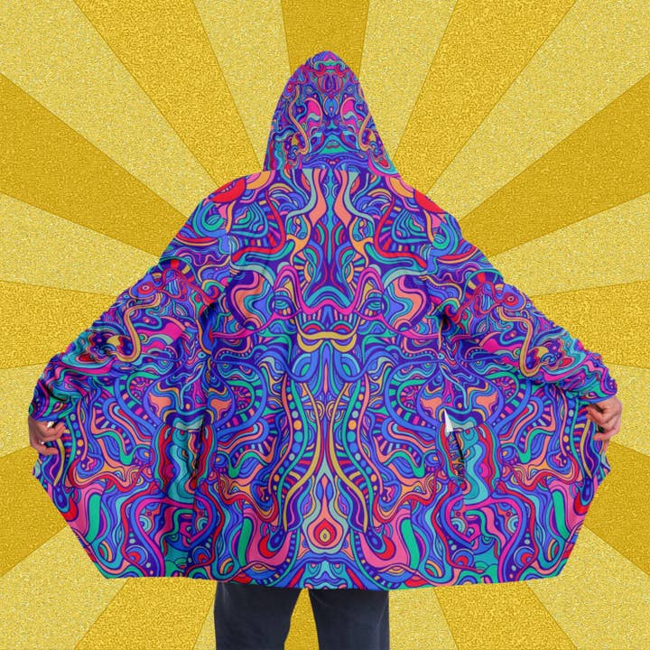 Raiana's Vibes - Wholesale Hoodie - Women's - Festival Cloak, Hooded Cloak, Cloak With Hood, Cloak, Rave Outfit, Rave Clothing Women, Men's Cloak, Psychedelic Clothing, Wizard Cloak