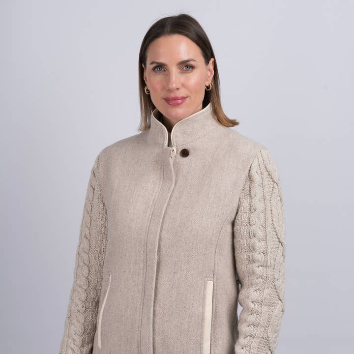 The Constance Alpaca Tweed Jacket With Natural Cable Knit Sleeve for wholesale by Celtic Tweed