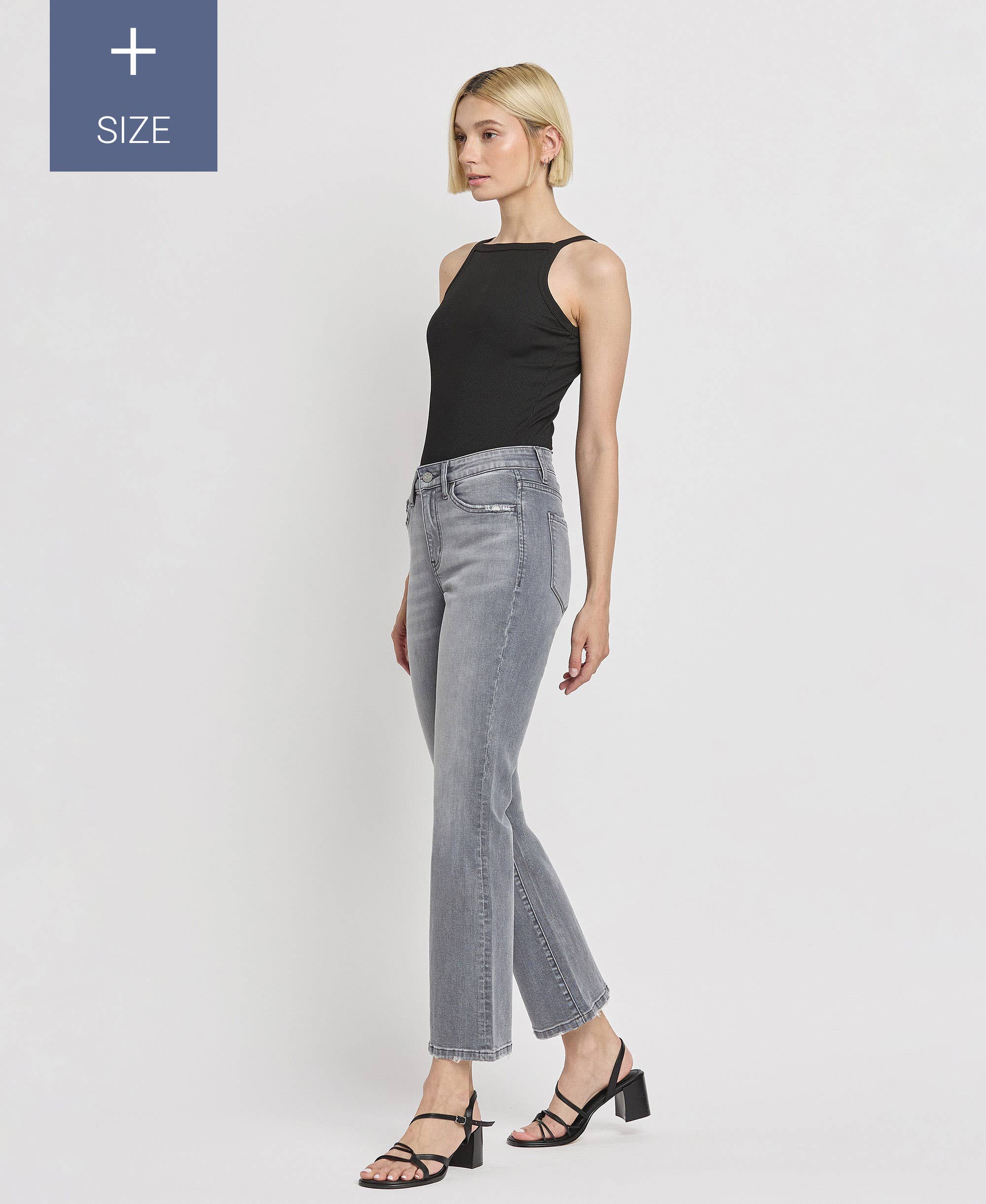 MERGULHO ALTO JEANS PLUS SIZE COM CORTE NO TORNOZELO DE ALTA ALTURA T6413-P para venda a revendedores na Faire9