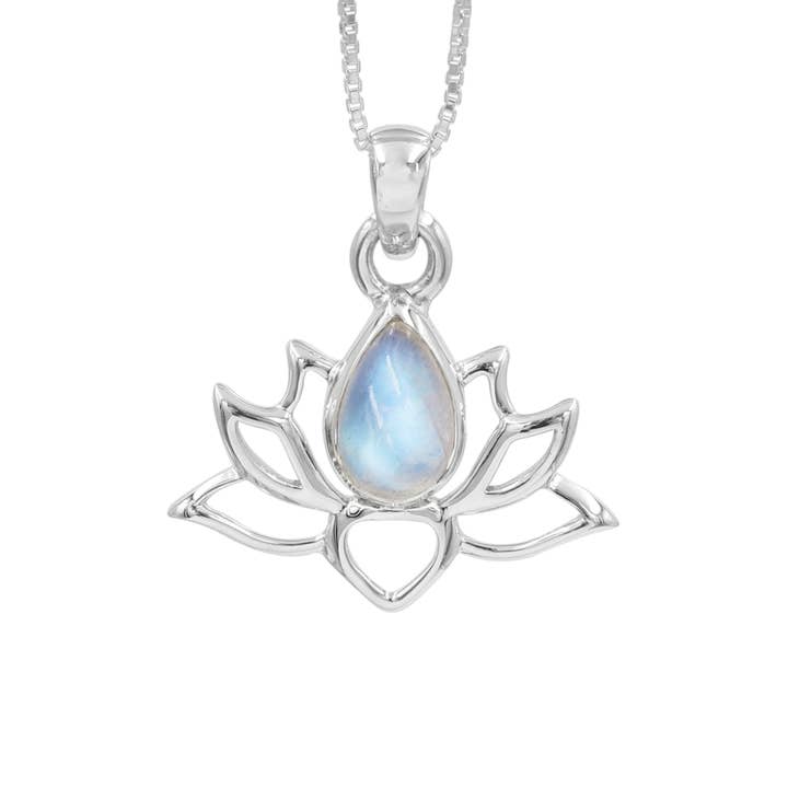 Jay Jools - Wholesale Pendant/Charm Necklace - Rainbow Moonstone Lotus Pendant: 925 Sterling Silver Jewelry