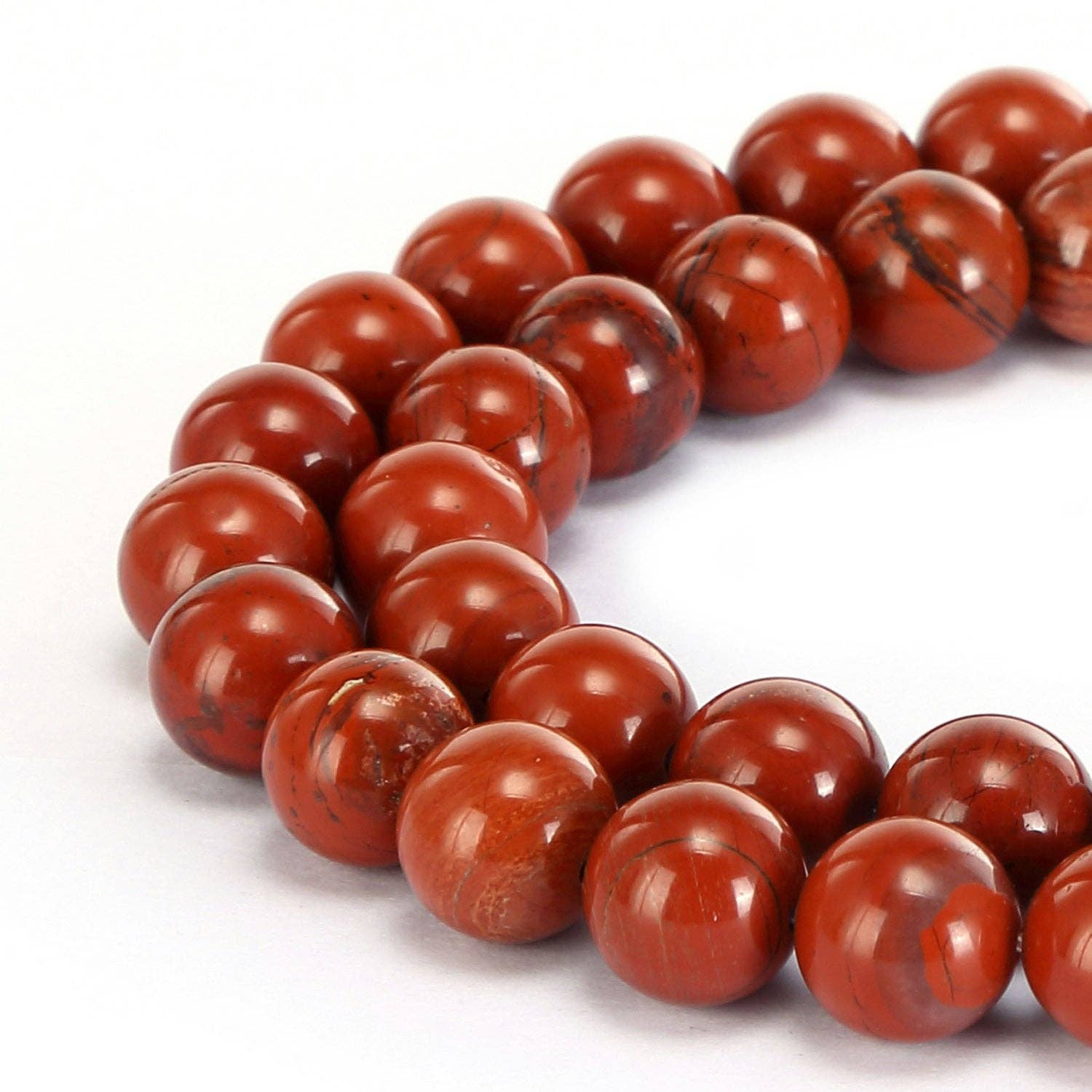 CRCBEADS - Vente Perle - Perles rondes lisses en jaspe coquelicot rouge naturel 4mm 6mm 8mm 10mm 12mm 15,5" brin4