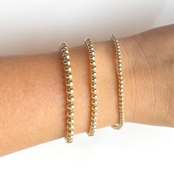 14k Yellow Gold Fill Bead Bangle Bracelet, 2mm-8mm Beads, Stretch Bracelet | Gift gfor her | 0365 for wholesale by Virginia Wynne Designs