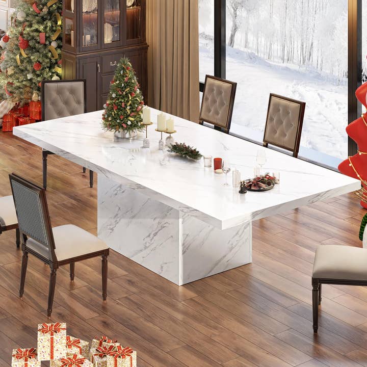 71 Inch White Faux Marble Dining Table With MDF Top for wholesale on Faire2