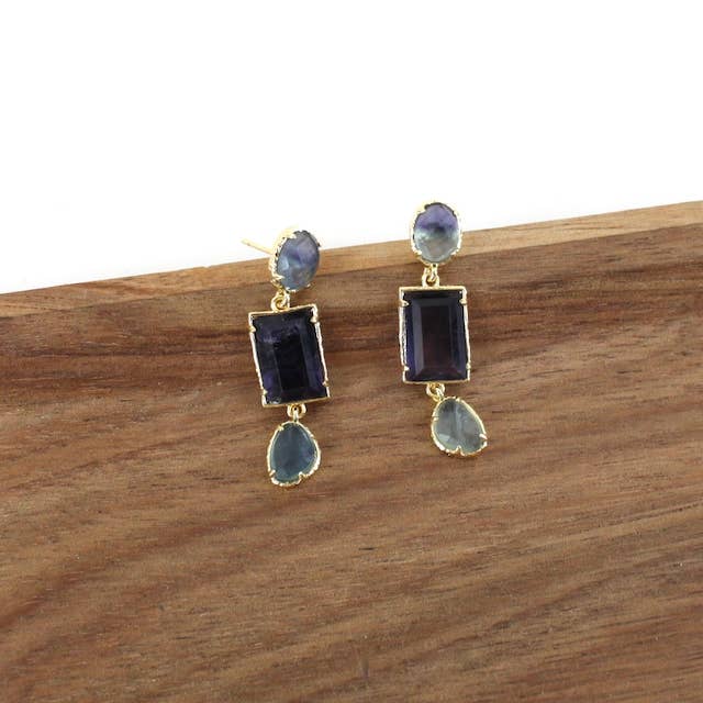 Brincos de Aço Inoxidável com 3 Pedras E25065 por atacado de Pretty Persuasions