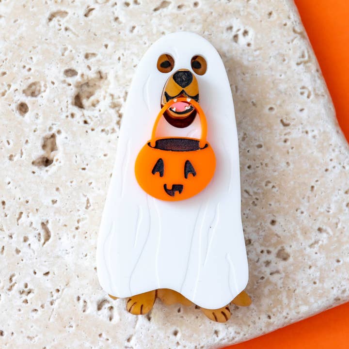 Golden Retriever Ghost Costume Brooch for wholesale by Finest Imaginary