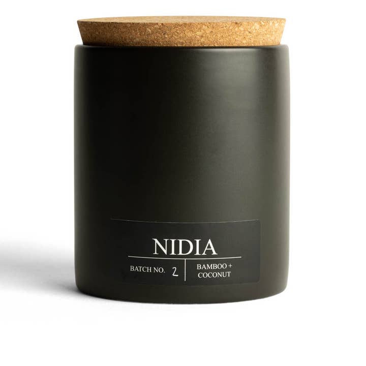 Handmade U.S. Soy Candle- 12 Oz Double Wick: Bamboo+Coconut for wholesale by Nidia Candles