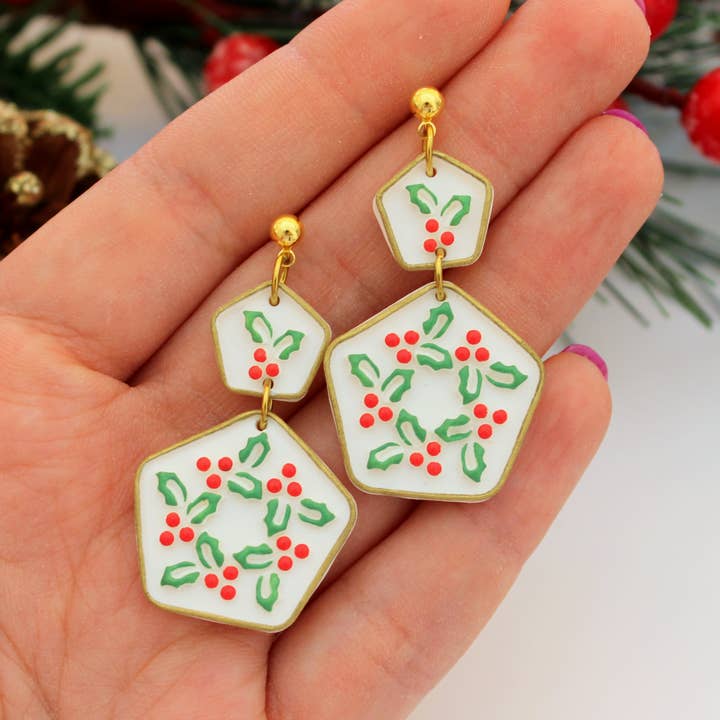 Polymer Clay Christmas Misletoe øreringe for engroshandel hos Sweets & Pearls
