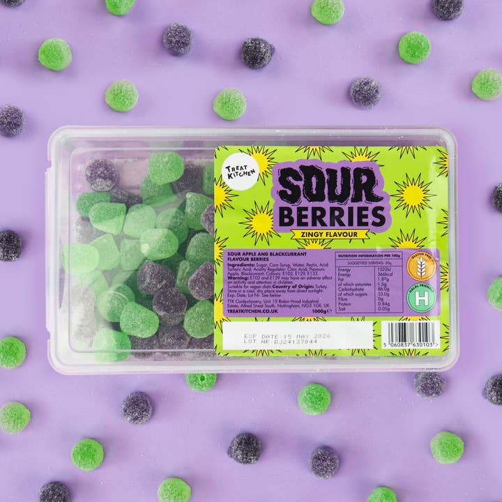 Treat Kitchen - Wholesale Gummy - 1KG SOUR Apple & Blackcurrant Sweets (Vegan, Halal, GF)