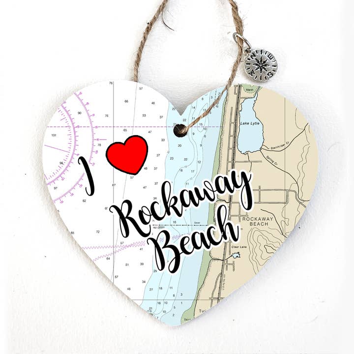 Rockaway Beach, NY Wood Ornament - Heart for wholesale by Map Mom