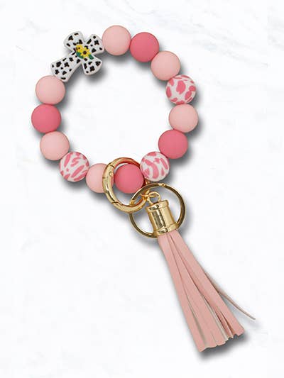 Beaded Cross Keychain Bracelet with Animal Print for wholesale by Suzie Q USA