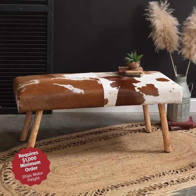 CTW Home Collection - Wholesale Bench - Tombstone Cowhide Bench