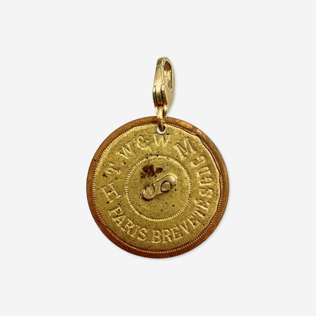 Lulu’s Petals - Wholesale Individual Charm/Pendant - Antique gold textured French button charm with shield embellishment2