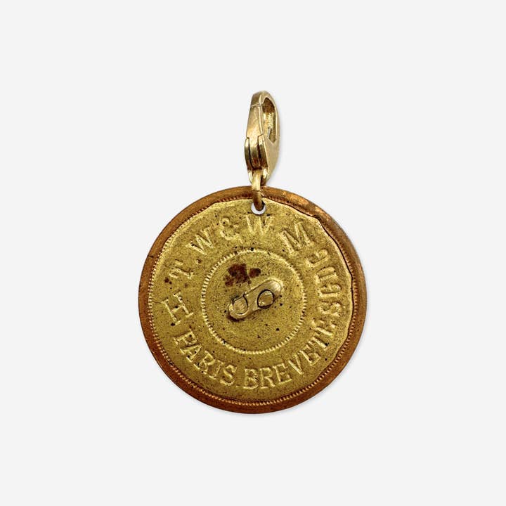 Lulu’s Petals - Wholesale Individual Charm/Pendant - Antique gold textured French button charm with shield embellishment2