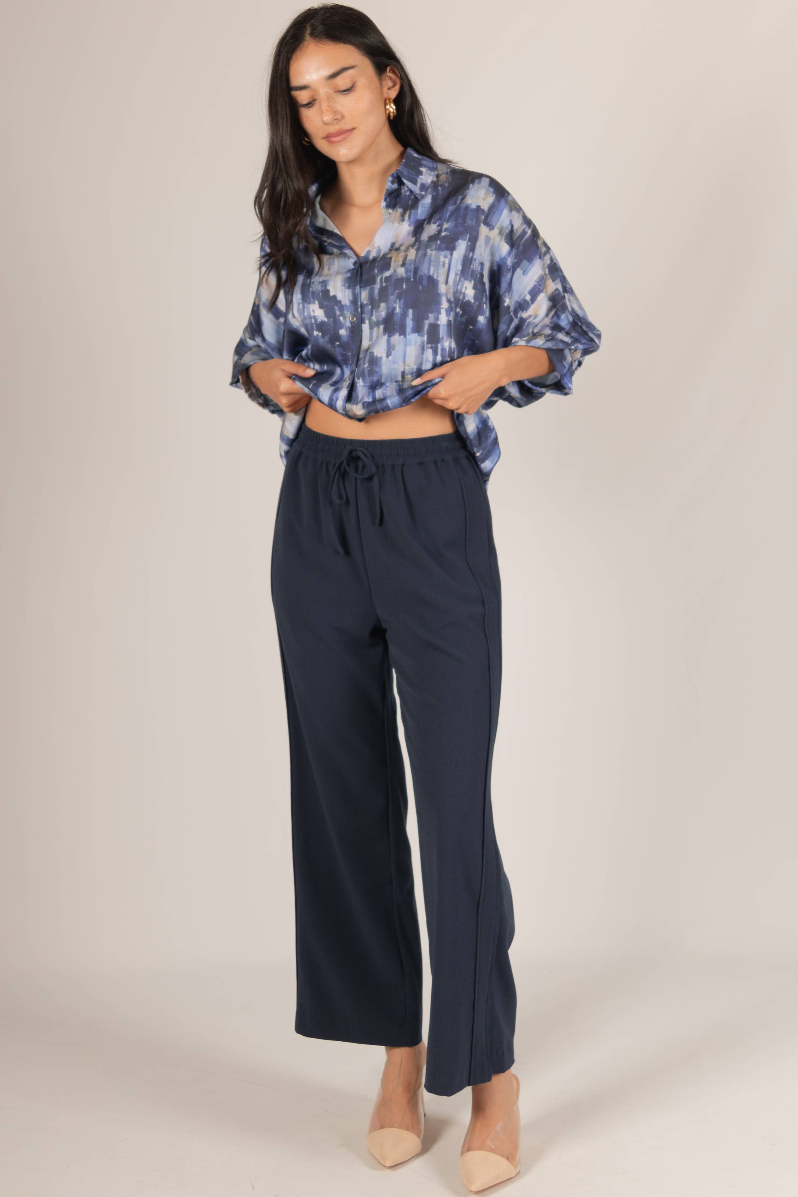 Before You Collection - Wholesale Pants - Women's - Woven Wide Leg Elastic Waist Side Slit Pants0