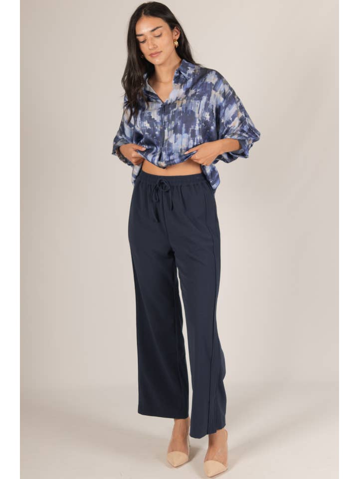 Before You Collection - Wholesale Pants - Women's - Woven Wide Leg Elastic Waist Side Slit Pants