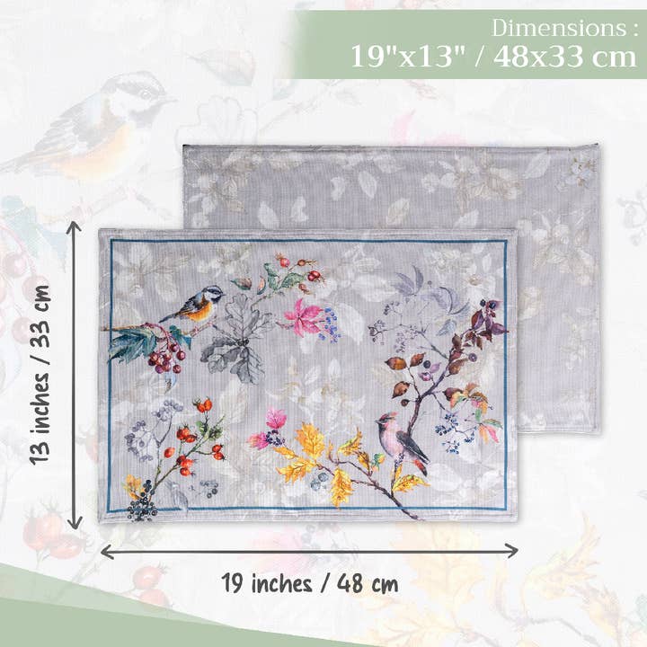 Maison d'Hermine - Design in Every Thread - Wholesale Placemat - Placemats 100% Cotton 13"x19" -Fall-Set of 4-Equinoxe - Grey3