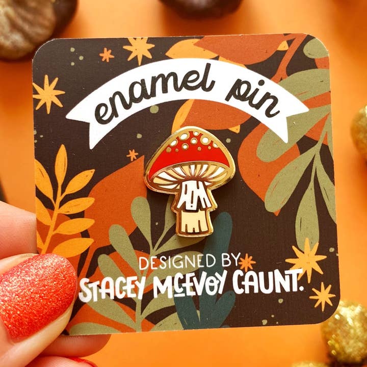 Mini Mushroom Enamel Pin for wholesale by Stacey McEvoy Caunt