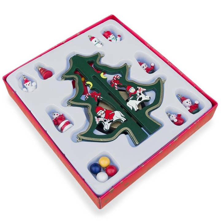 BestPysanky - Wholesale Christmas Decoration - Delightful Wooden Tabletop Christmas Tree with Santa and Miniature Ornaments 6.5 Inches Tall2