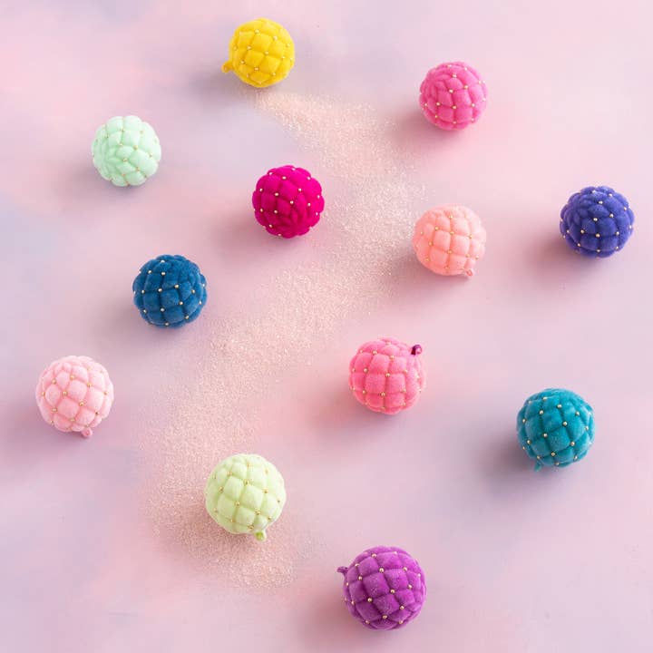 Flocked Trapunto Ball Orn, 12 Asst, Glass, 4" for wholesale by Glitterville