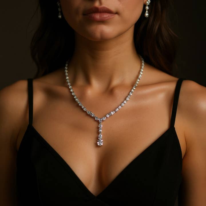 Athena Bridal Jewellery - Wholesale Jewellery set - CZ COLLECTION - DAINTY DROP NECKLACE SET - CZNK1602