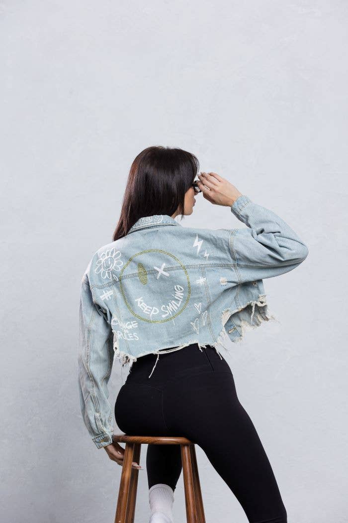 Trio Urban - Vente Veste en jean – femme - Veste en jean à strass Keep Smiling7