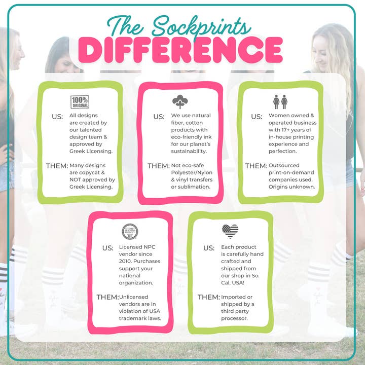 White Sporty Striped Crew Socks with Sorority Name and Color for wholesale on Faire27