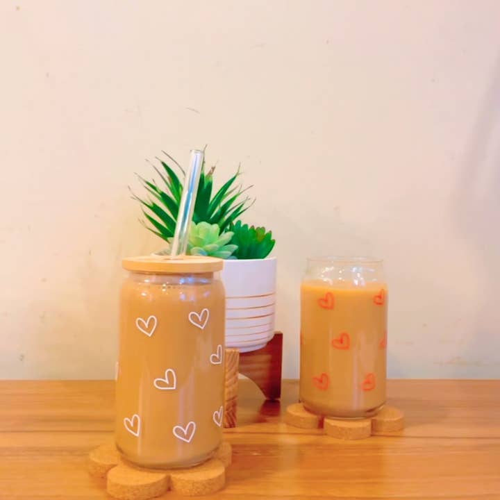 Pink pretty designs - Wholesale Drinking glass/cup - Heart shape can glass white