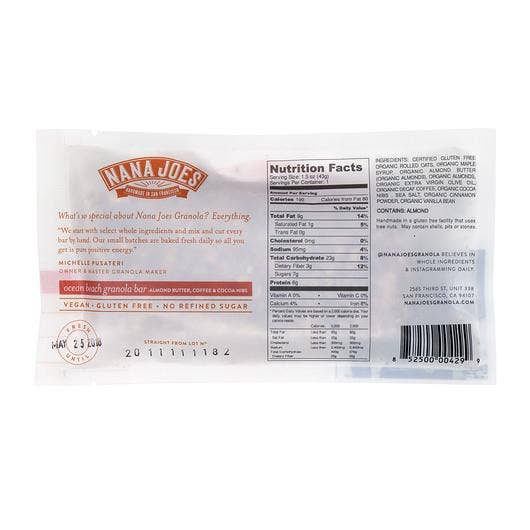 Nana Joes Granola - Wholesale Snack Bar - Ocean Beach Bar: Almond Butter, Coffee & Cocoa Nibs2